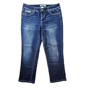 Cato Embellished Denim Cropped Jeans Women's Size 8 Mid Rise Rhinestones & Denim